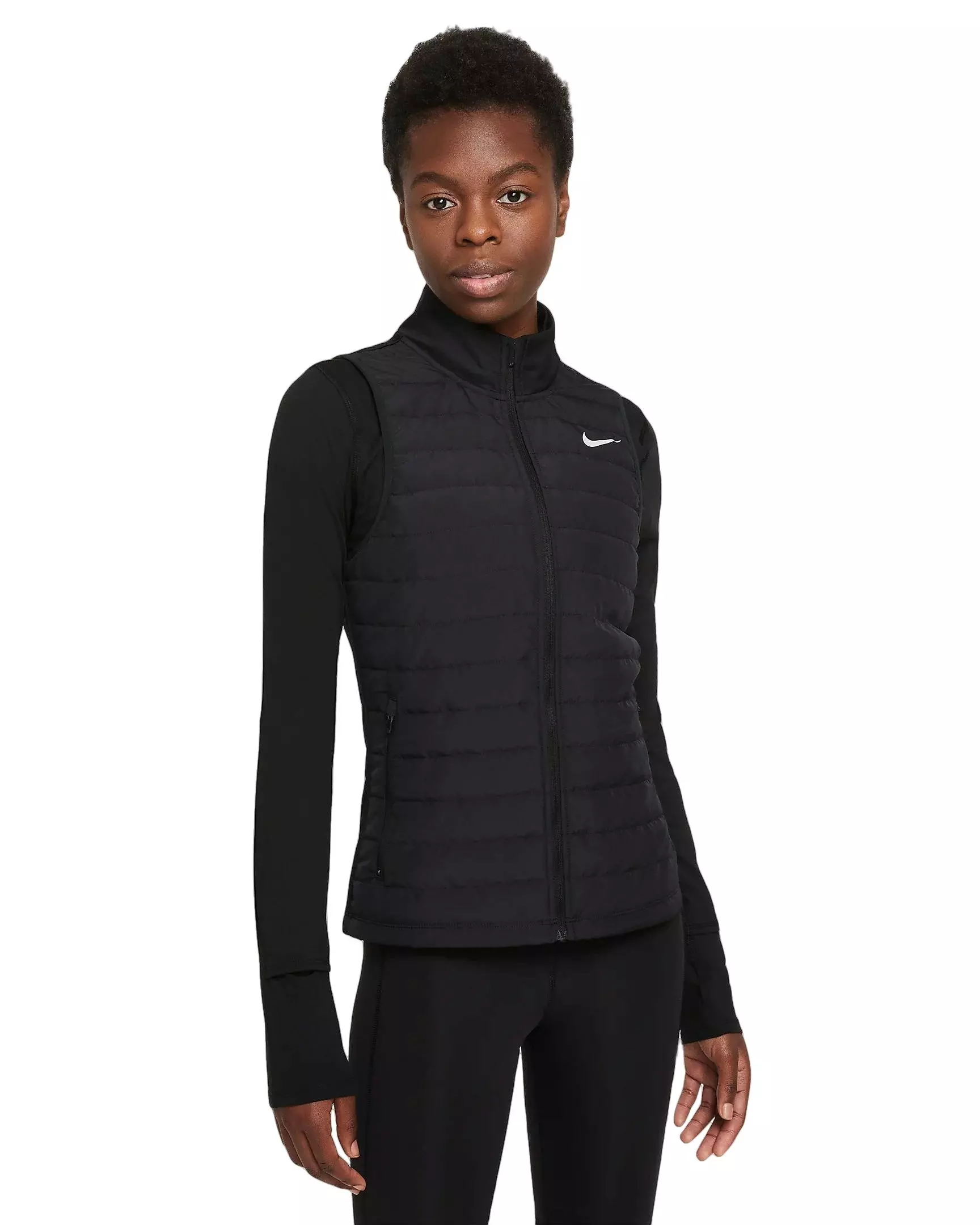 Women's essential full 2025 zip running vest black